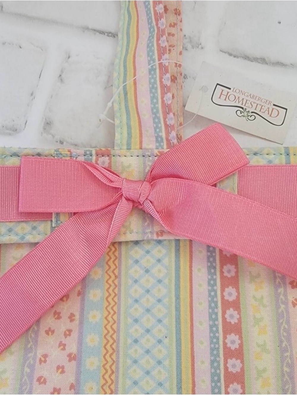 Longaberger Pastel Stripe Tote with Pink Bow Accent - Picture 5 of 9